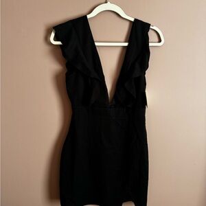 SuperDown Black Ruffle V-Neck Women's Romper